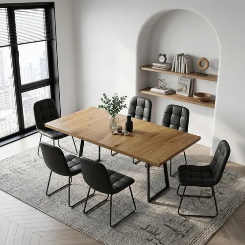 ZckyCine Mesa de Comedor Moderna de Mediados de Siglo y Sillas para 4 Rectangular de Madera Expandible que Ahorra Espacio Multifuncional Marrón