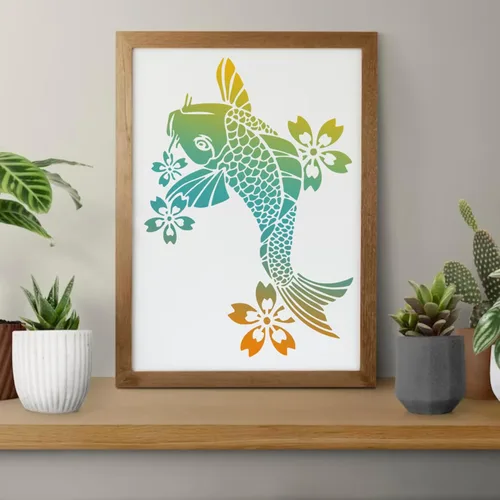 Miniatura 3 de Plantillas de peces koi reutilizables para pintar sobre madera, lienzo, paredes, decoración del suelo, proyectos de bricolaje (peces koi)