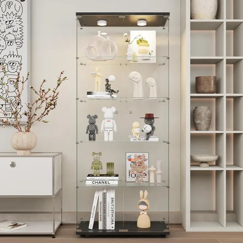Miniatura 11 de Beauty4U - Vitrina de exhibición de una puerta con vidrio, gabinetes curio negros para sala de estar, dormitorio, oficina, exhibición de colección