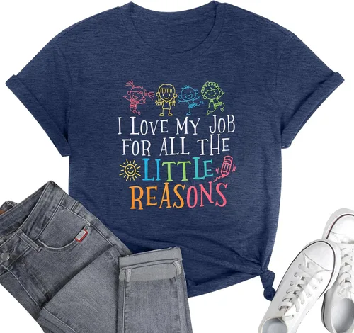 Camisetas de profesor para mujer con texto en inglés "I Love My Job for All The Little Reasons", camisetas divertidas para enseñar, regalo para