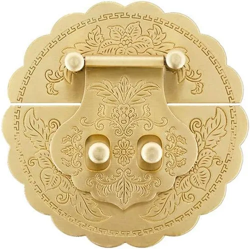 Miniatura 2 de Latón antiguo 3.54"/9cm redondo en relieve latón cerrojo hebilla cerradura cerradura gabinete caja muebles Hardware Hasp (dorado)