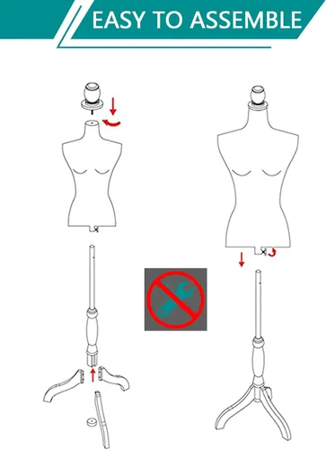 Miniatura 4 de Forma de maniquí femenino de 49.6 a 63.4 pulgadas, torso de maniquí ajustable con base de trípode de madera, soporte para vestido, joyería, costura