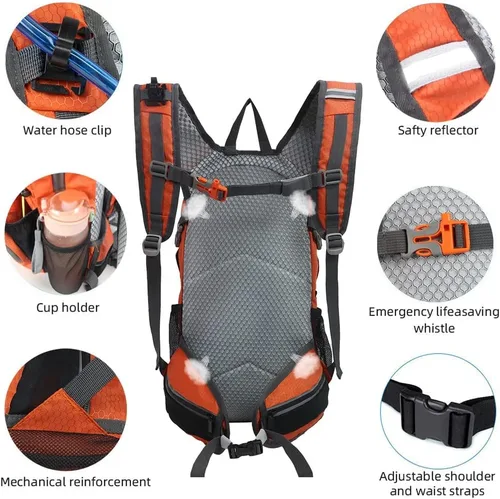 Miniatura 6 de Mochila de senderismo impermeable para ciclismo, 15L, ligera, duradera, para esquí, snowboard, correr, ciclismo MTB Naranja