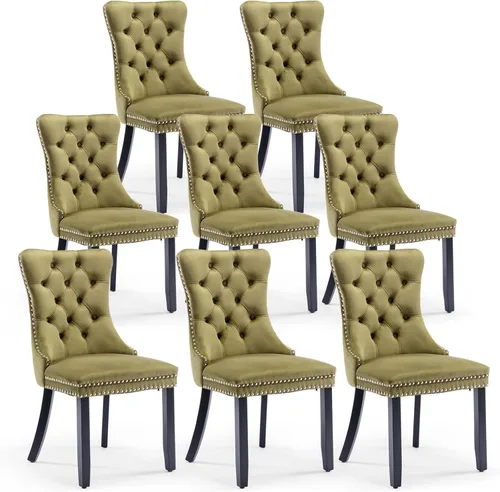 Miniatura 65 de Juego de 4 sillas de comedor de terciopelo, sillas de comedor tapizadas con ribete de cabeza de clavo y patas de madera maciza para cocina
