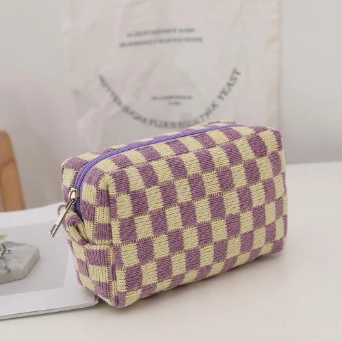 Miniatura 4 de Bolsa de maquillaje de tablero de ajedrez, bolsa de aseo de viaje, organizador de brochas de maquillaje, bolsa de almacenamiento a cuadros, estuche