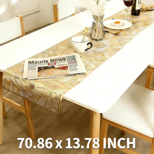 Miniatura 2 de FAVE Camino de mesa dorado de 72 pulgadas de largo, resistente al calor, de vinilo calado, impermeable, lavable, para comedor, para bodas