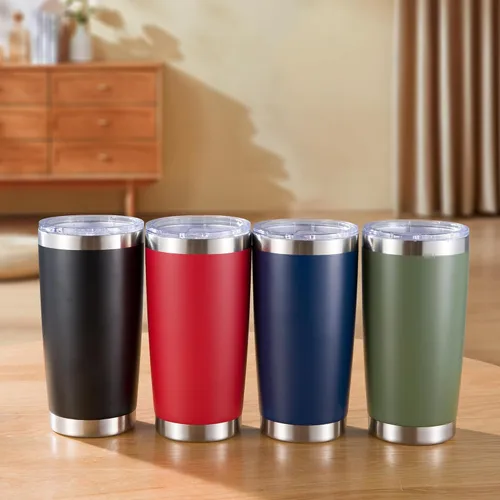 Miniatura 9 de Vaso de acero inoxidable de 20 onzas con tapa, doble pared aislada al vacío, taza de café de 20 onzas con recubrimiento en polvo para bebidas Verde