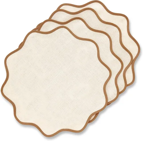 Miniatura 25 de Solino Home Juego de 4 manteles individuales redondos de lino 100% lino puro en blanco y negro de 16 pulgadas, con borde festoneado Giselle, hechos