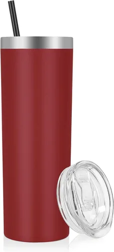 Miniatura 20 de VEGOND - Vaso delgado de acero inoxidable de 20 oz con aislamiento al vacío con tapa y pajita, taza de café de doble pared, taza de viaje
