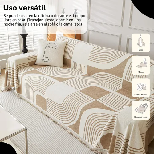 Miniatura 5 de WEYOND Funda de sofá bohemia lavable, funda de felpilla para sofá de 3 plazas, apta para mascotas, fundas bohemias para sofá seccional, sofá