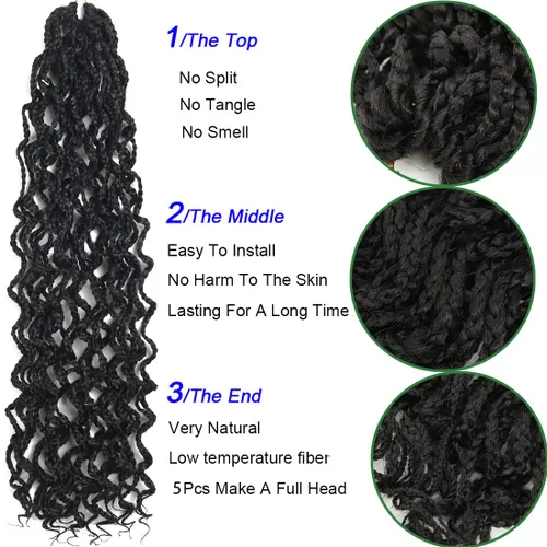Miniatura 3 de Trenzas de caja Goddess de 150 hebras, cabello rizado de 8 pulgadas, trenzas de ganchillo pretrenzadas, trenzas de ganchillo pretrenzadas, trenzas