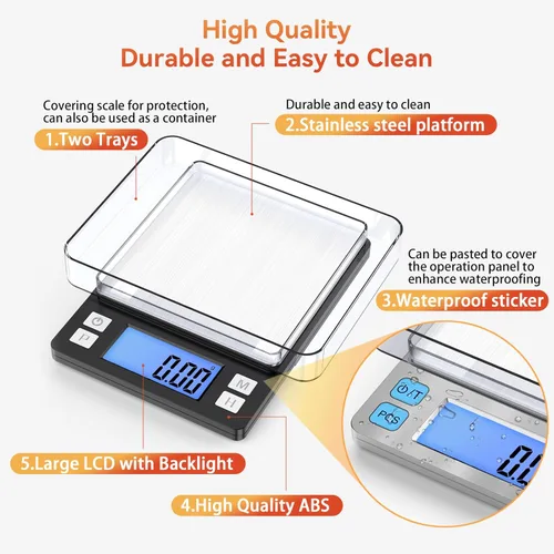 Miniatura 6 de BOMATA Báscula digital pequeña de 0.00 oz, recargable por USB, báscula de joyería mejorada de 2.2 lbs con función de visualización y retención más