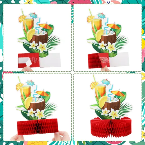 Miniatura 3 de Waydress 9 piezas de decoración hawaiana Luau para fiestas, centros de mesa de panal tropical Aloha para mesas, tema de Margaritaville, suministros