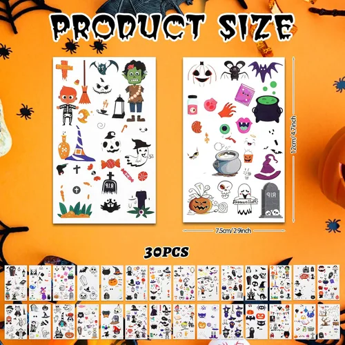 Miniatura 4 de Sinmoe - 400 piezas de 30 hojas de tatuajes que brillan en la oscuridad para niños, estilos mixtos, calcomanías luminosas temporales para niños