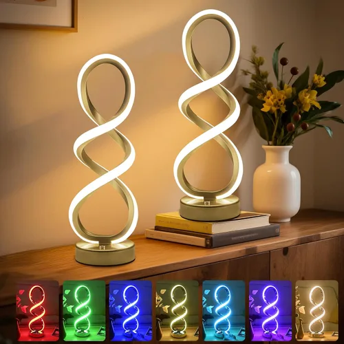 Miniatura 11 de Lámpara de mesa LED en espiral RGB, lámpara de noche creativa regulable, luz moderna que cambia de color para dormitorio, sala