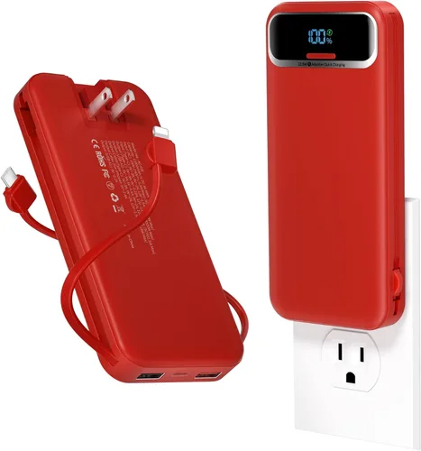 Miniatura 17 de Cargador portátil ligero de 12000 mAh con cables integrados y enchufe de pared de CA, batería de carga rápida PD20W USB-C, pantalla LED, cargador