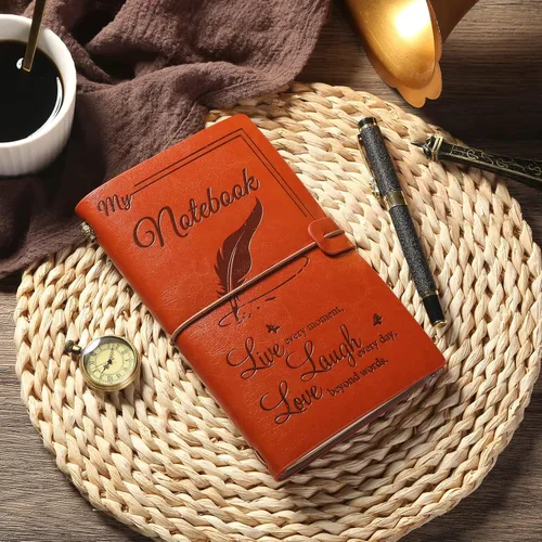 Miniatura 3 de Diario de cuero Live Laugh Love – Diario de tapa feliz, diario de viaje rellenable, encuadernado en cuero, cuaderno inspirador, cuaderno de bocetos