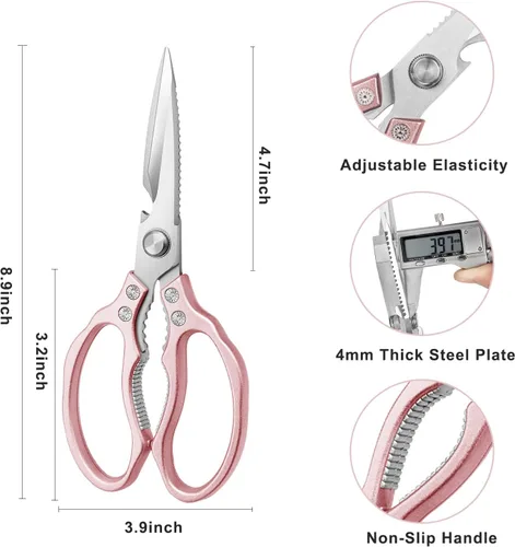 Miniatura 2 de AWinjoy Tijeras de cocina, resistentes y afiladas aptas para lavavajillas, accesorios de cocina color oro rosa para carne, pollo, pescado, aves