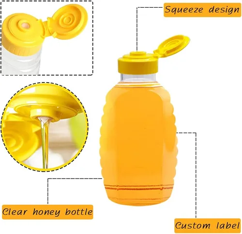 Miniatura 3 de Qinsihwn Paquete de 8 botellas de miel de plástico transparente de 16 onzas, contenedor de miel recargable de grado alimenticio, botella de miel