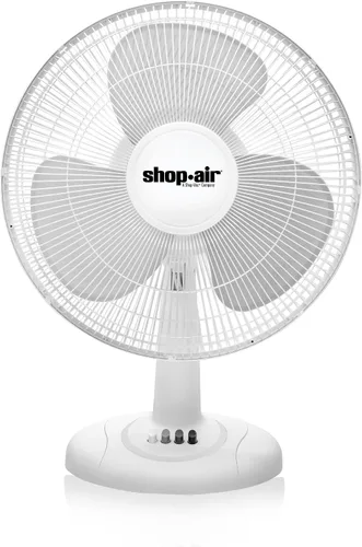 Miniatura 8 de Shop-Air Ventilador de mesa oscilante de 12 pulgadas, 3 velocidades, circulación de aire silenciosa y potente, inclinación de cabeza ajustable