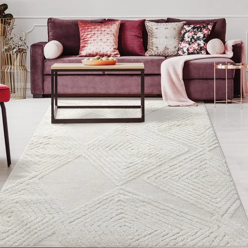 Miniatura 7 de Antep Rugs Palafito 2x4 Alfombra de área interior con textura de pelo Shaggy geométrico de diamante de alto a bajo (blanco, 2 pies x 4 pies)