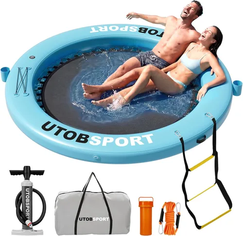 Inflatable Water Hammock Floating Dock 8FT / 10FT Water Floating Island Raft for Lake Boat Pool Ocean | Adults Kids, with W/Cupholder & Pump