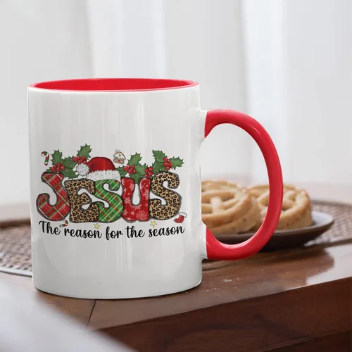 Miniatura 2 de Taza religiosa con texto en inglés «Jesus is the Reason for the Season», taza de Navidad cristiana, taza de chocolate caliente, taza de 11 onzas