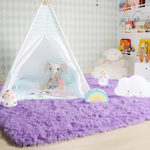 Miniatura 7 de Alfombras moradas para dormitorio de niñas, alfombra de 5 x 8 pies, alfombra peluda esponjosa para sala de estar, alfombras peludas gruesas