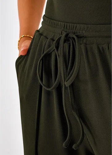 Miniatura 9 de BTFBM Conjunto casual de 2 piezas para mujer, con cuello cuadrado, manga corta, con cordón, pantalones de punto, a juego