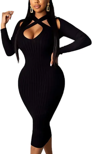 Vestido ajustado para mujer, con corte cruzado, ajustado, hueco, para cóctel