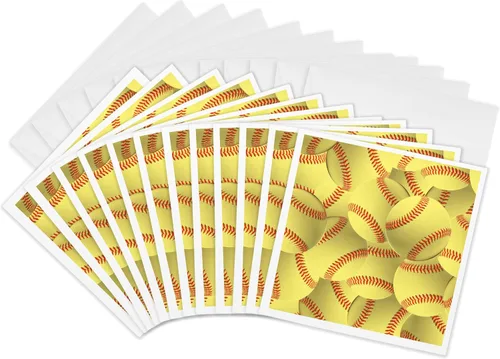 3dRose Juego de 12 tarjetas de felicitación con patrón de softbol amarillo y rojo con diseño de bolas blandas Deportivas Deportivas Deportivas Juego