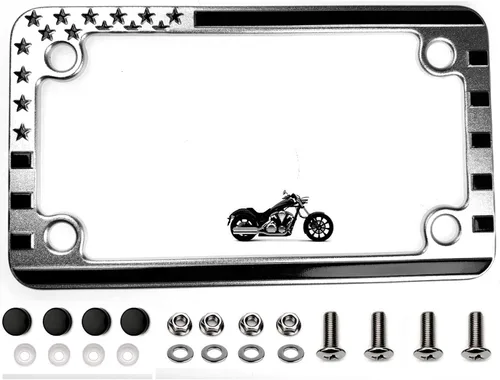 Miniatura 11 de MULL Marco de matrícula de aluminio para motocicleta con bandera estadounidense en relieve 3D, color negro (paquete de 1)