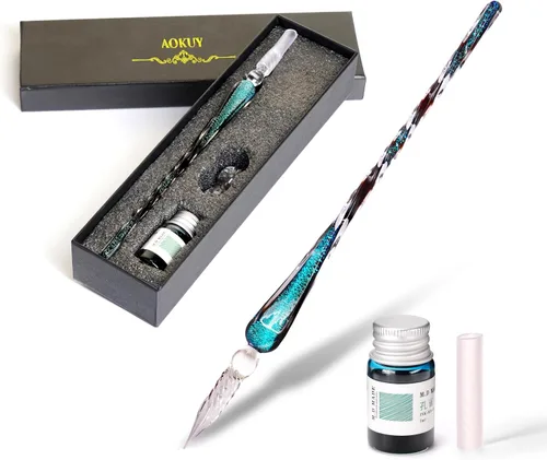 Miniatura 13 de Juego de bolígrafos de inmersión de vidrio, bolígrafo de caligrafía, bolígrafo de firma de cristal para arte, escritura, firmas, decoración y regalo