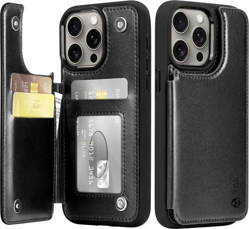 Miniatura 14 de Arae Funda para iPhone 13 con tarjetero - Funda tipo cartera con bolsillos para tarjetas de piel sintética con tapa trasera para iPhone 13 de 6.1
