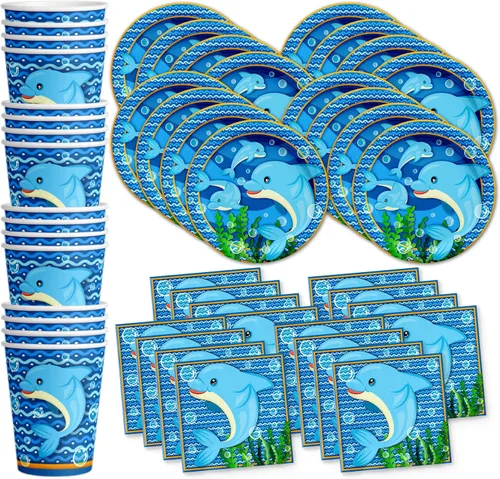 Miniatura 9 de Juego para fiesta de cumpleaños de dinosaurio T-rex rugiendo, equipo de abundantes suministros platos, servilletas, vasos de Vajilla para 16