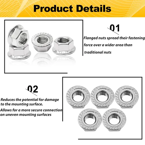 Miniatura 5 de M10 Tuercas de brida hexagonales dentadas, tuercas hexagonales de brida M10-1.5mm, acero inoxidable 304, métricas, tuerca de reemplazo resistente