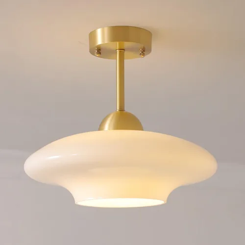 Miniatura 8 de Lámpara de techo de vidrio blanco moderna de montaje semiempotrado con pantalla de cúpula de globo de leche, luces de techo de mediados de siglo
