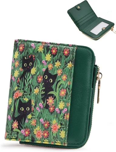 Miniatura 19 de Billeteras pequeñas y plegables para mujer, mini-cartera RFID para mujer, tarjetero delgado con bolsillo con cremallera para monedas y 2 ventanas