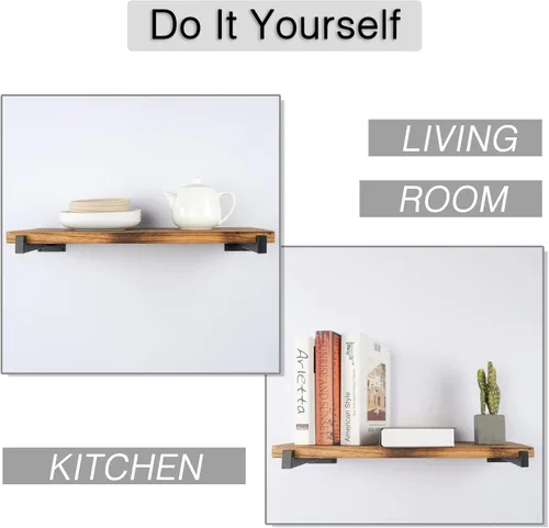 Miniatura 6 de OVOV Paquete de 6 soportes de estante negros de 6 pulgadas con soporte de estante industrial para almacenamiento de cocina, baño, soporte de estante