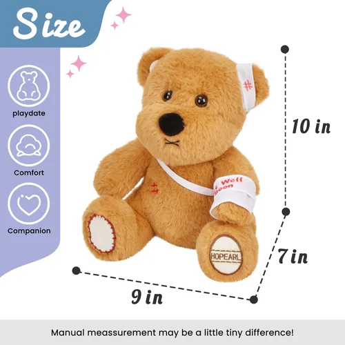 Miniatura 3 de Hopearl Adorable regalo de oso con brazo roto, animal de peluche suave, compañero reconfortante, marrón, 10 pulgadas