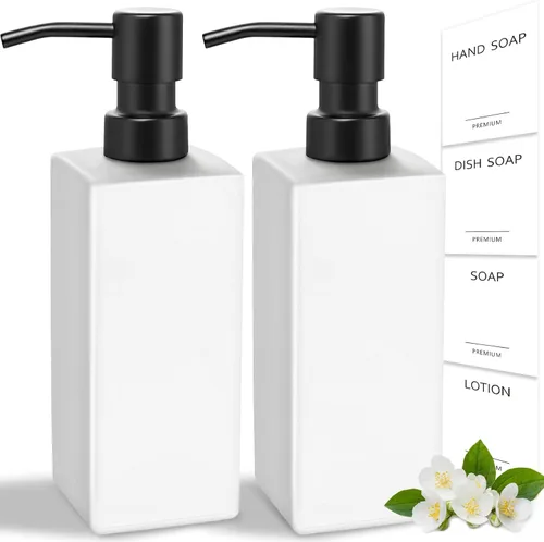 Dispensador de Jabón Blanco GMISUN, Dispensador de Jabón de Mano para Baño, Dispensador de Vidrio con Bomba de Acero Inoxidable, Dispensadores de