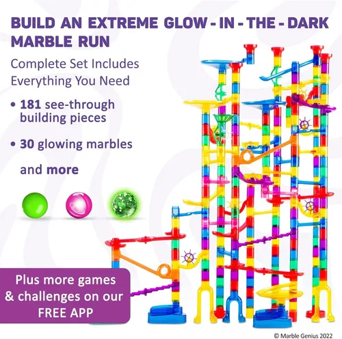 Miniatura 3 de Marble Genius Glow Marble Run Super Set - 200 piezas completas + aplicación de instrucciones gratuita y manual de instrucciones a todo