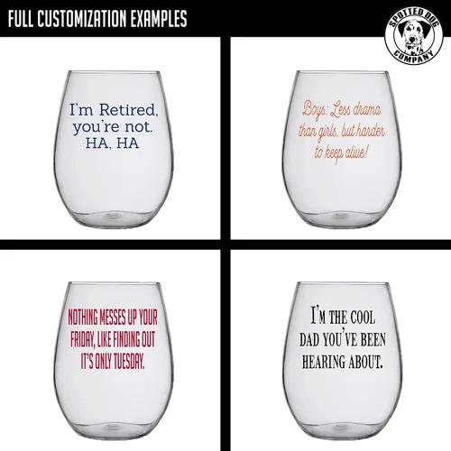 Miniatura 4 de Vaso de vino sin tallo de plástico, personalizado Día de la Madre impreso 15oz Tritan, Tu texto aquí, Texto de regalo personalizado para mamá