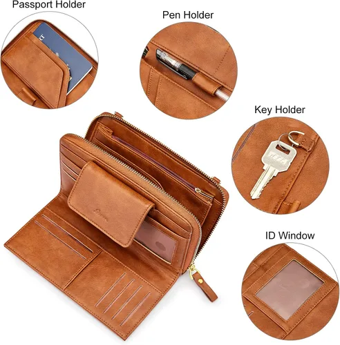 Miniatura 6 de S-ZONE Carteras de viaje para mujer con bloqueo RFID de cuero bolso cruzado para documentos de pasaporte soporte para tarjetas de crédito L
