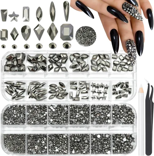 Miniatura 23 de 3520 diamantes de imitación de uñas color dorado champán para uñas, multiformas con parte trasera plana, diamantes de imitación redondos