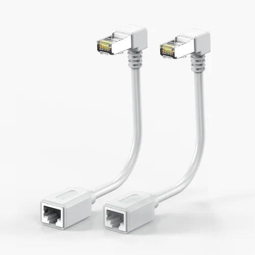 Miniatura 11 de Paquete de 2 cables de extensión Ethernet Cat7 de ángulo recto planos de 5.9 in/6 pulgadas, ángulo recto hacia abajo 90 grados LAN cable de conexión
