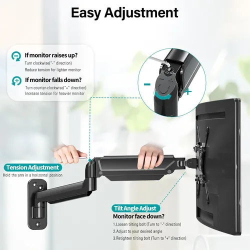 Miniatura 3 de MOUNT PRO Soporte de pared para monitor para pantallas curvadas planas de 35 pulgadas/26.4 libras, brazo de monitor único de alta resistencia