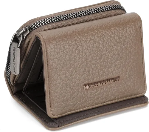 Miniatura 19 de Montana West Billetera pequeña para mujer, de piel auténtica, triple pliegue, tarjetero Rfid con cremallera y bolsillo para monedas, Un negro, Casual