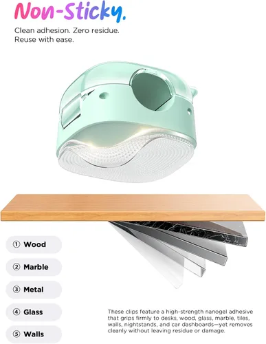 Miniatura 5 de Clips para cables, paquete de 8 organizadores de cables [1 bloqueo y adhesivo más fuerte], clips de resorte para cable de teléfono, cargador