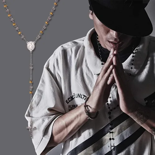 Miniatura 2 de U7 Catholic Gift Stainless Steel 18K Gold Plated Coin MedalCrucifix CrossVirgin MaryRosary Necklaces for Women Men